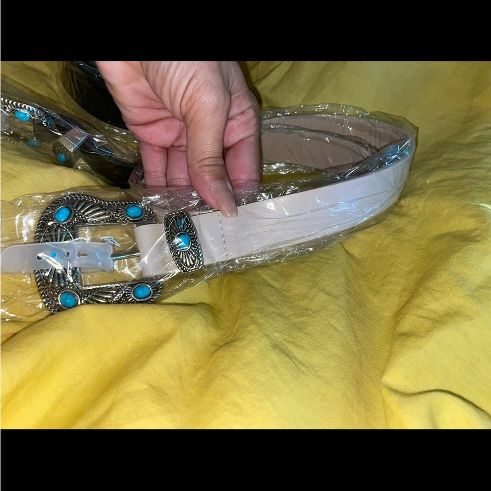 Womens faux leather Western Style Belt with Turquoise Accents